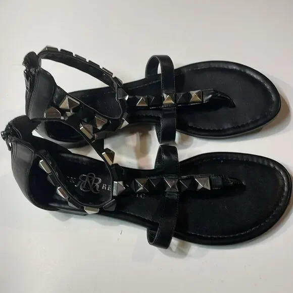 Rock & Republic Women’s Black Gladiator Thong Studded Zip Sandal Sz 9.5 - Picture 2 of 9